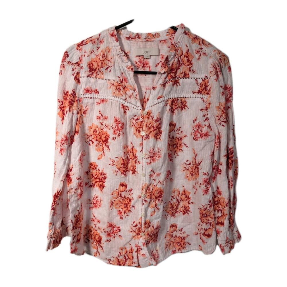 LOFT Ann Taylor Women's Medium Peasant Boho Cottage Floral Blouse Bloomcore TOP